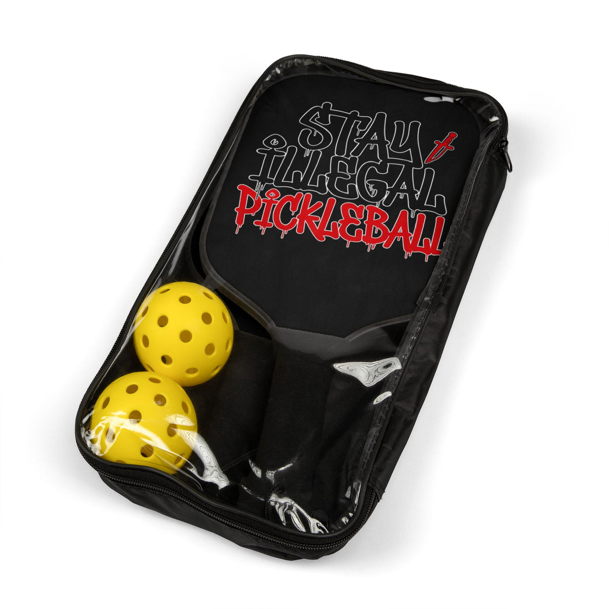 Stay Illegal Pickleball - Black Pickleball Paddle Set with Balls