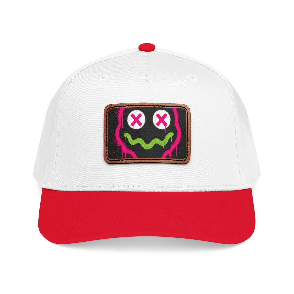 Leather Patch Baseball Cap — Neon Graffiti Face 2
