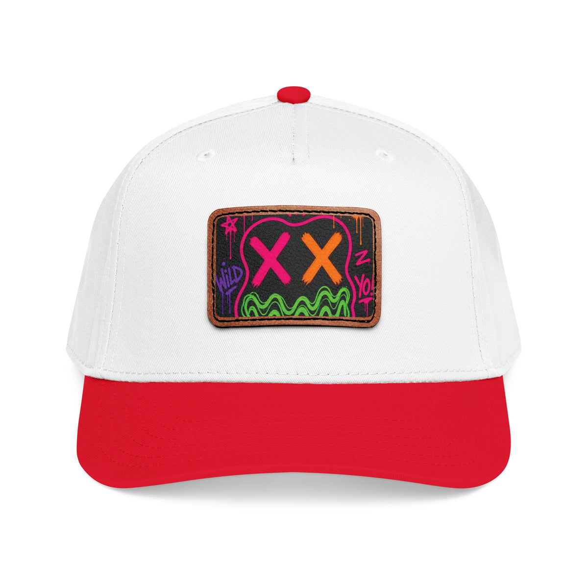 Leather Patch Baseball Cap — Neon Graffiti Face 6