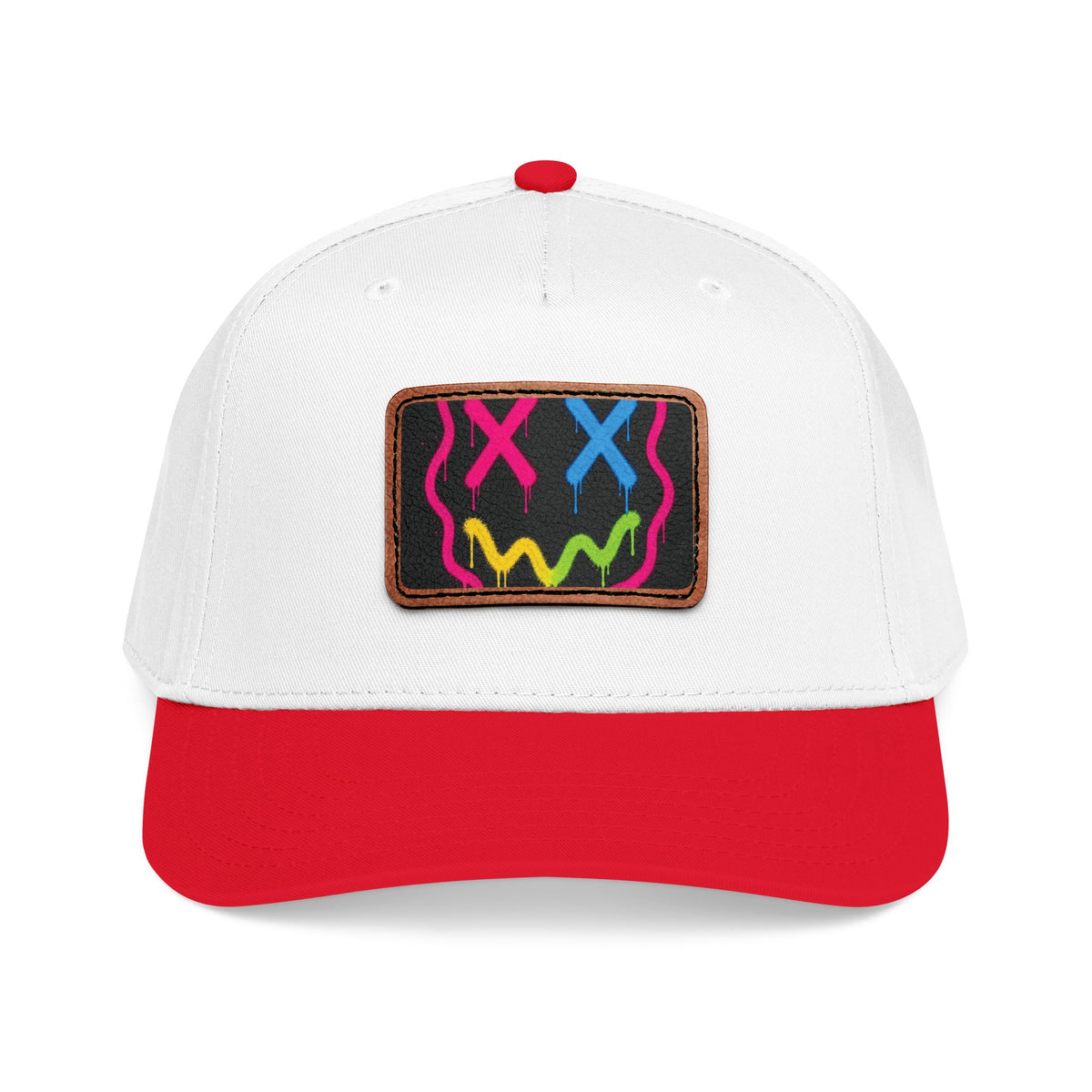 Leather Patch Baseball Cap — Neon Graffiti Face 8