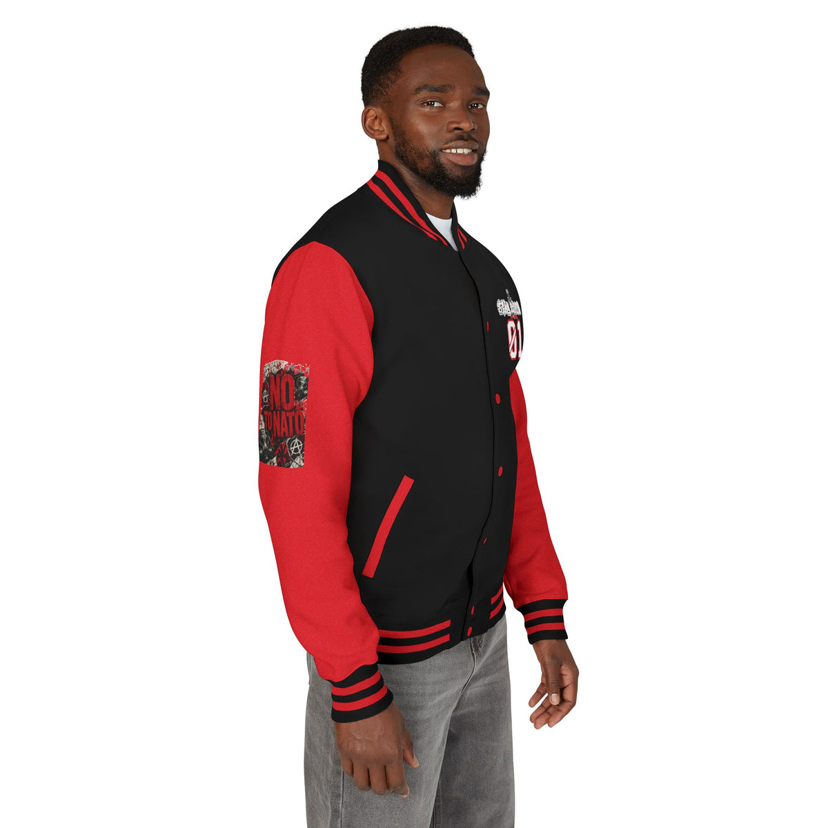 Stay Illegal Varsity Bomber Jacket - Calm Like a Bomb 01 (No To NATO Graphic)