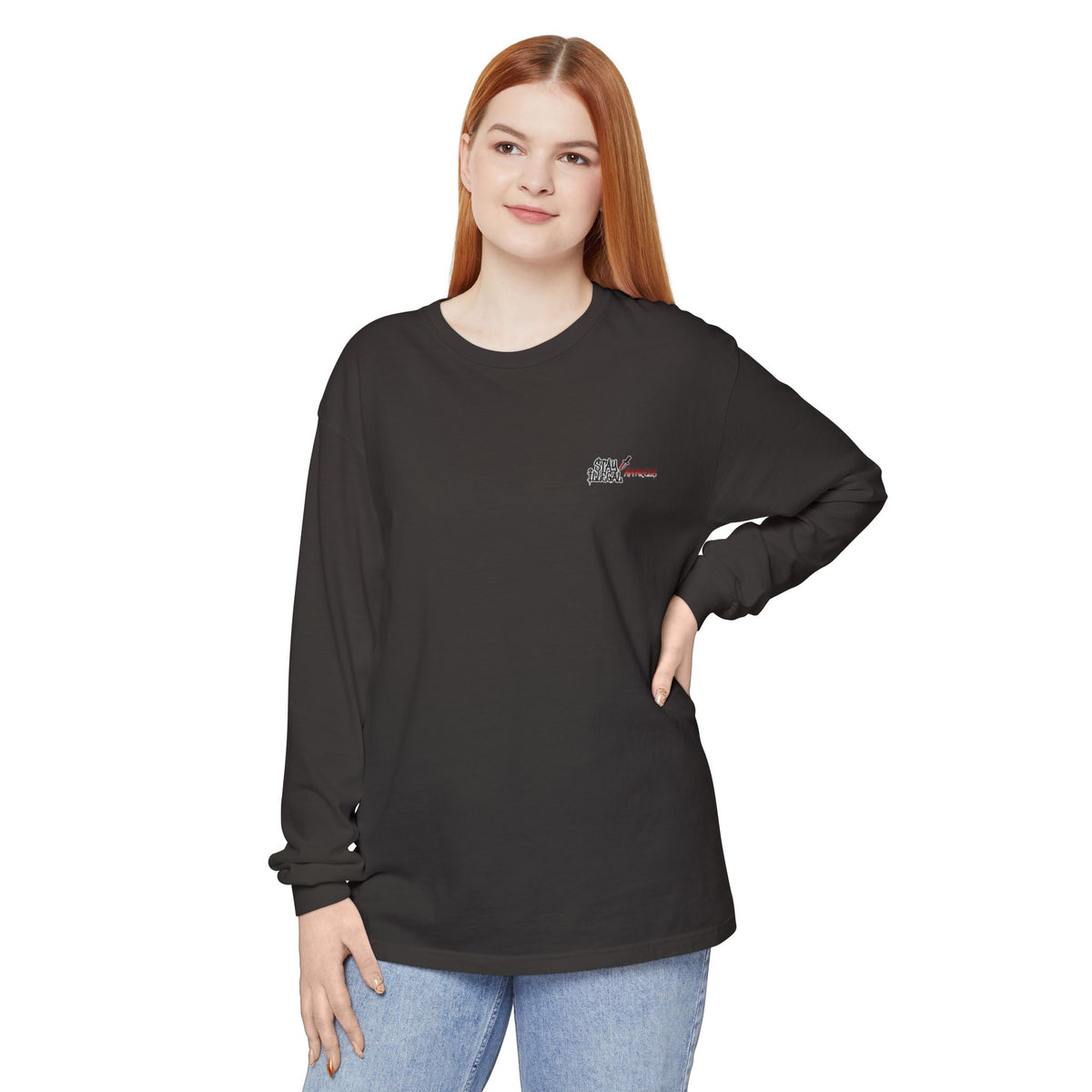 Back Print Long Sleeve T‑Shirt — Stay Illegal Skull/E