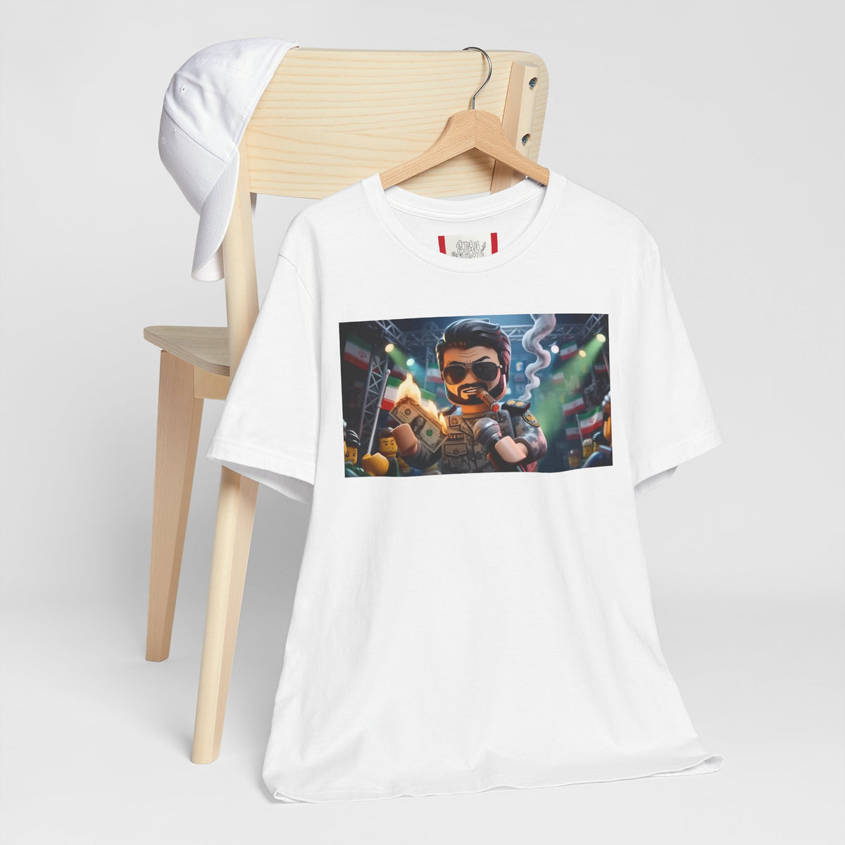 Propaganda T‑Shirt — IRAN LEGOS — IRGC Burn The Dollars