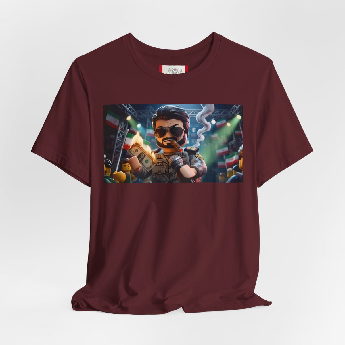 Propaganda T‑Shirt — IRAN LEGOS — IRGC Burn The Dollars