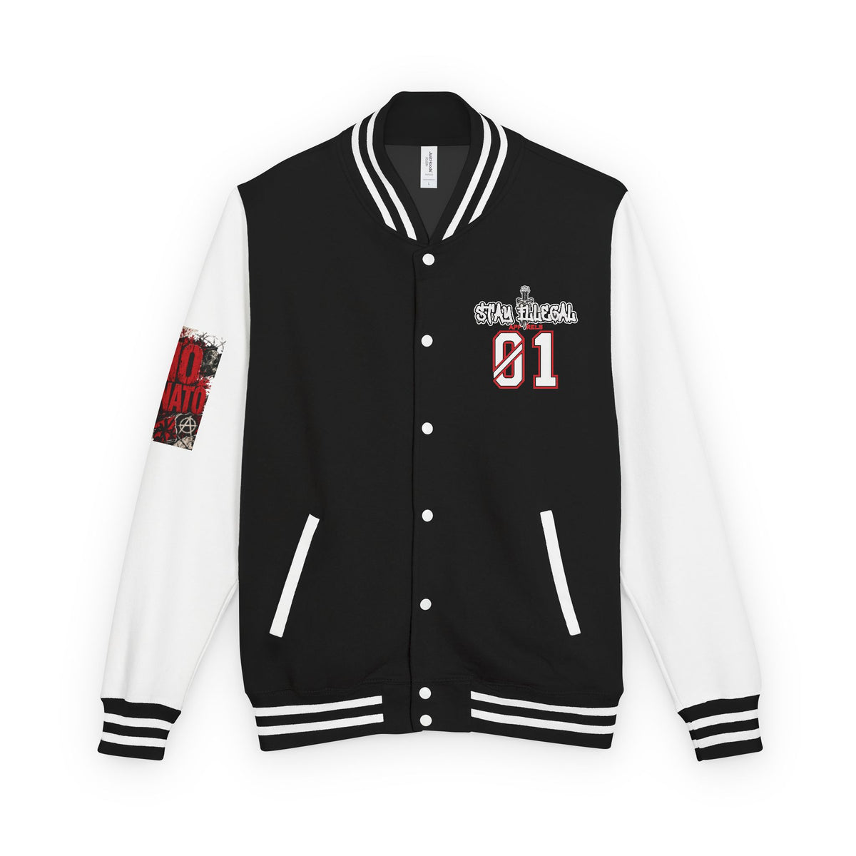 Stay Illegal Varsity Bomber Jacket - Calm Like a Bomb 01 (No To NATO Graphic)
