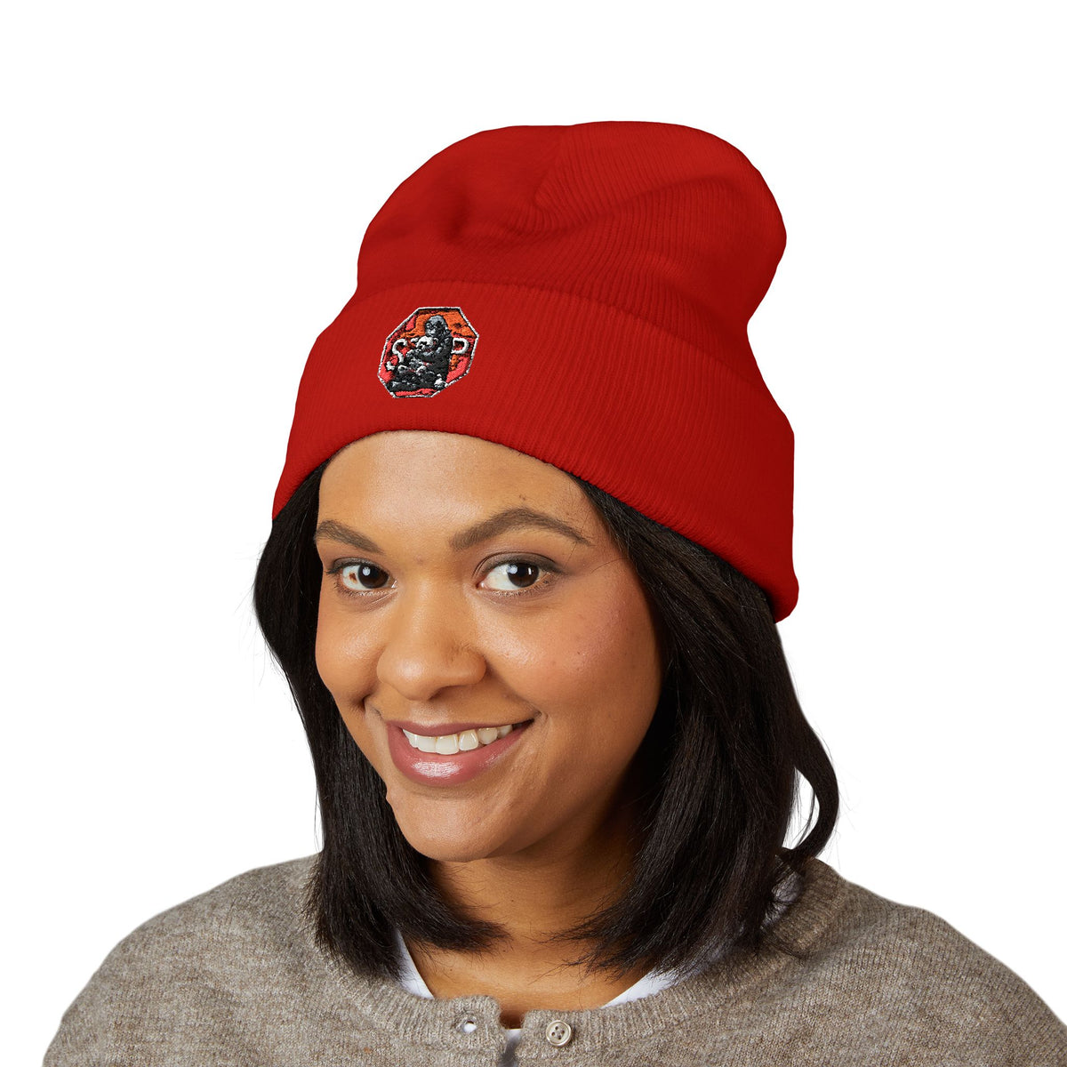 Embroidered Daruma Cuffed Beanie — Stop The Genocide Beenie Hat
