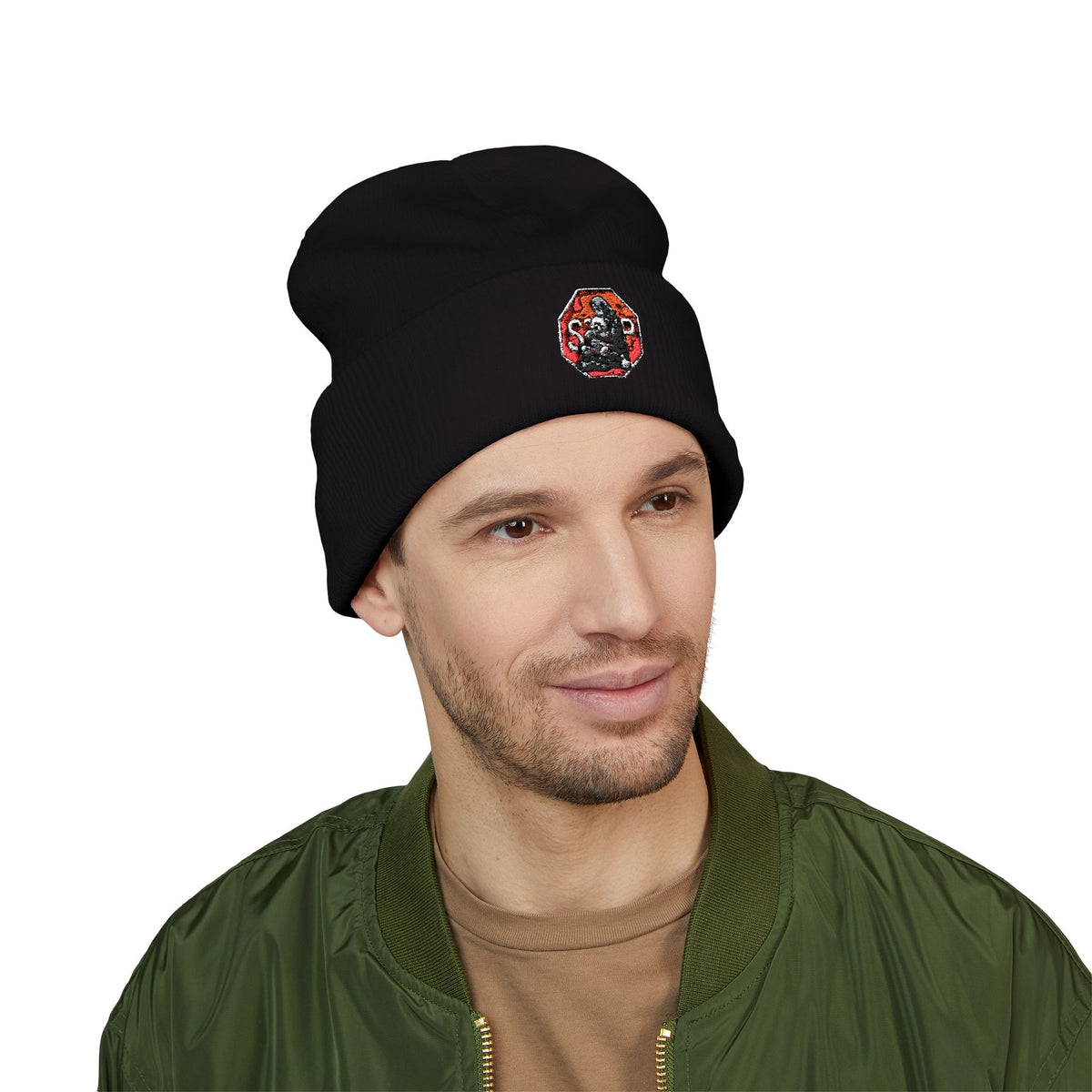 Embroidered Daruma Cuffed Beanie — Stop The Genocide Beenie Hat