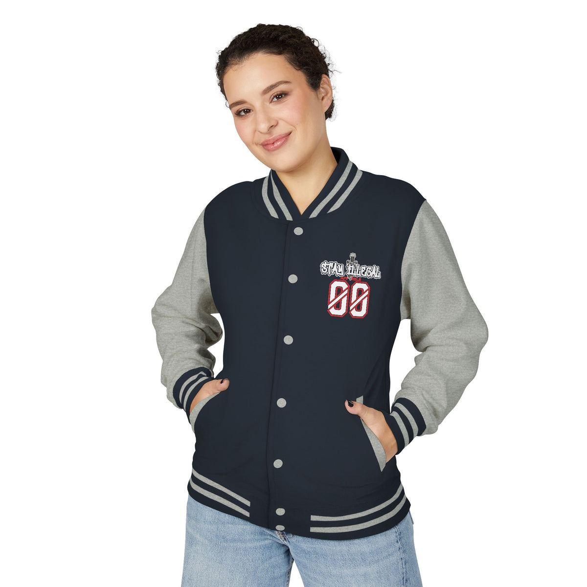 Stay Illegal Varsity Bomber Jacket - Calm Like a Bomb 00 (Plain-Sleeve)