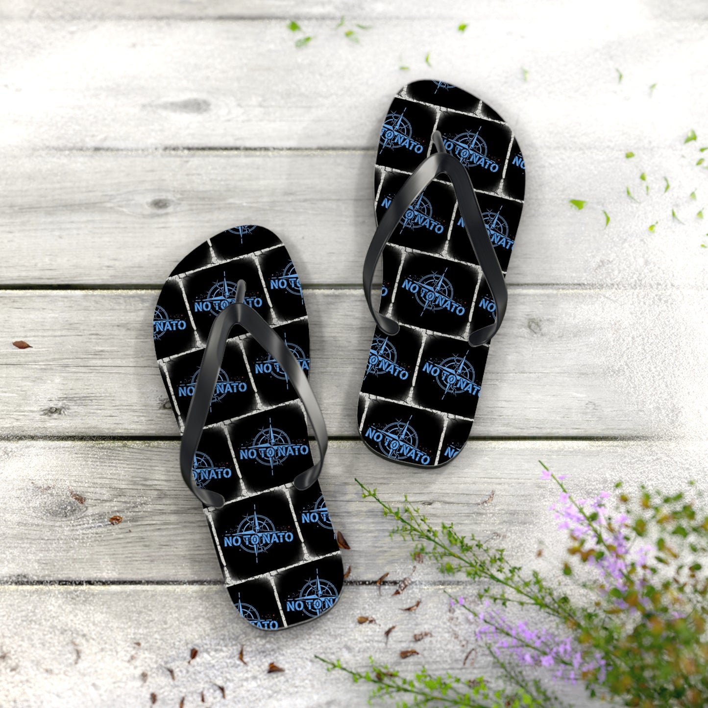 NO TO NATO Flip Flops – Blue Tile Protest