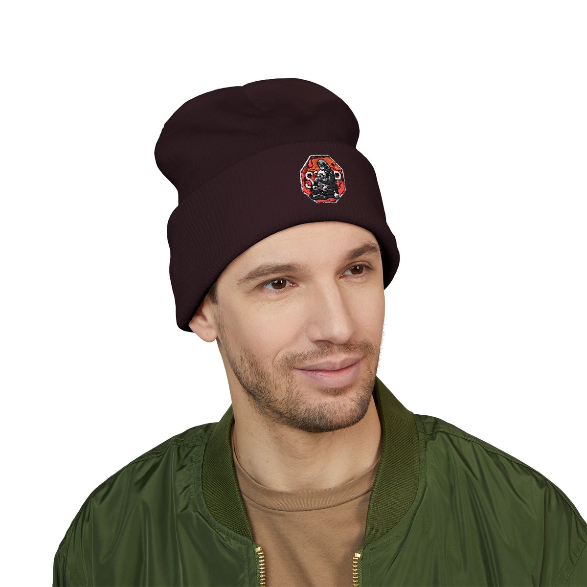 Embroidered Daruma Cuffed Beanie — Stop The Genocide Beenie Hat