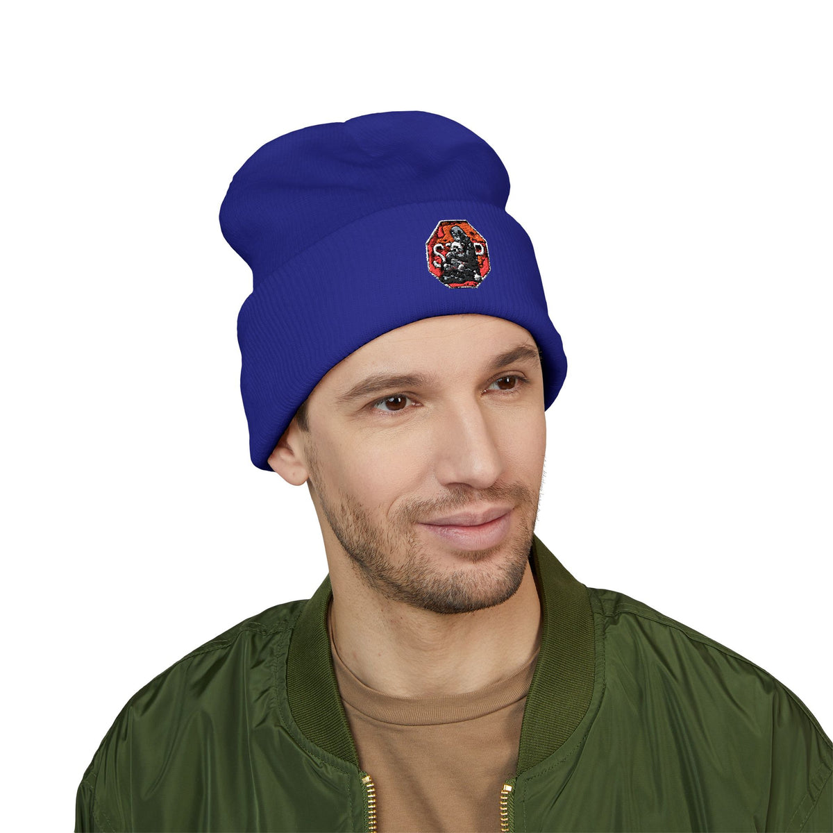 Embroidered Daruma Cuffed Beanie — Stop The Genocide Beenie Hat