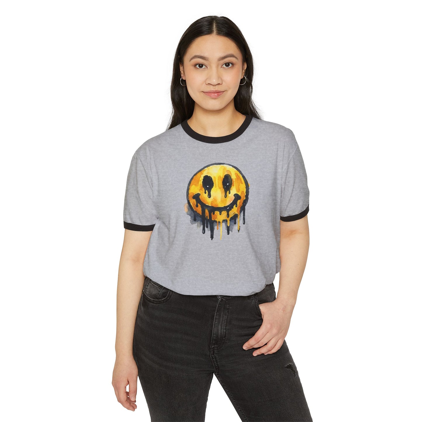 Stay Illegal Ringer T-Shirt — Smiley Drip Face