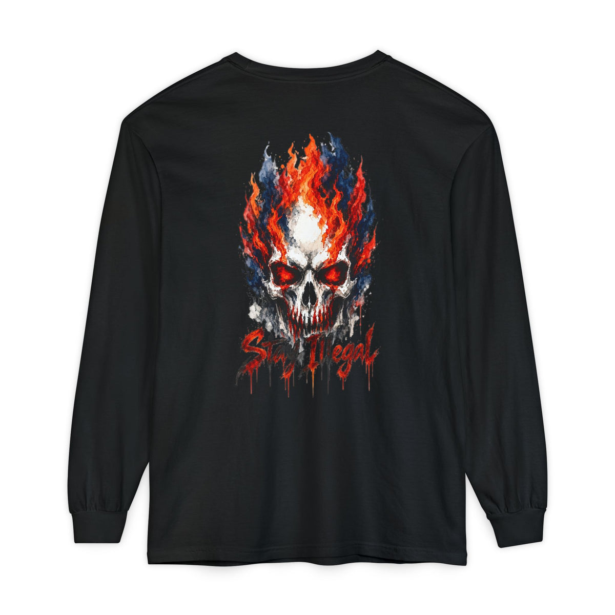 Back Print Long Sleeve T‑Shirt — Stay Illegal Skull/D
