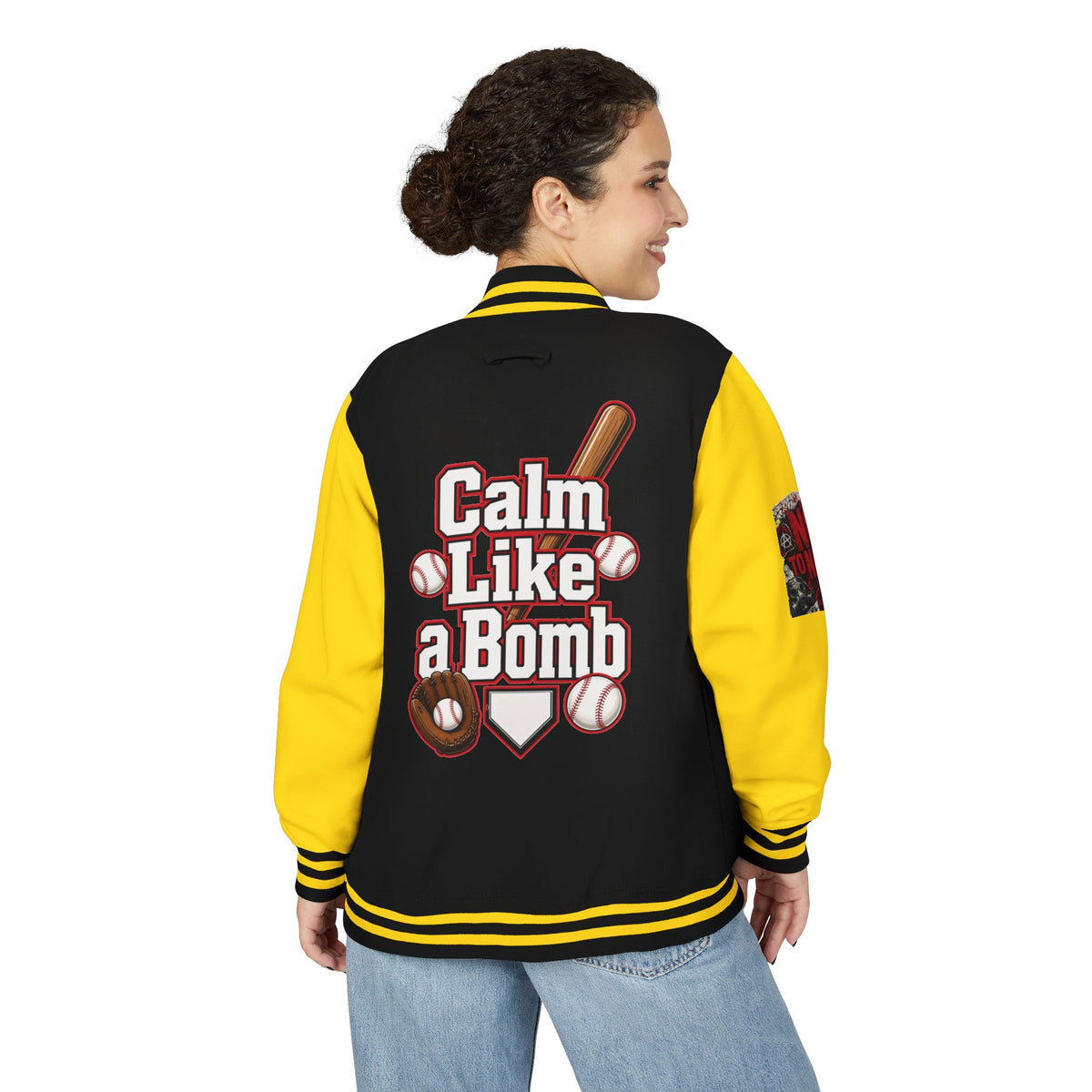 Stay Illegal Varsity Bomber Jacket - Calm Like a Bomb 01 (No To NATO Graphic)
