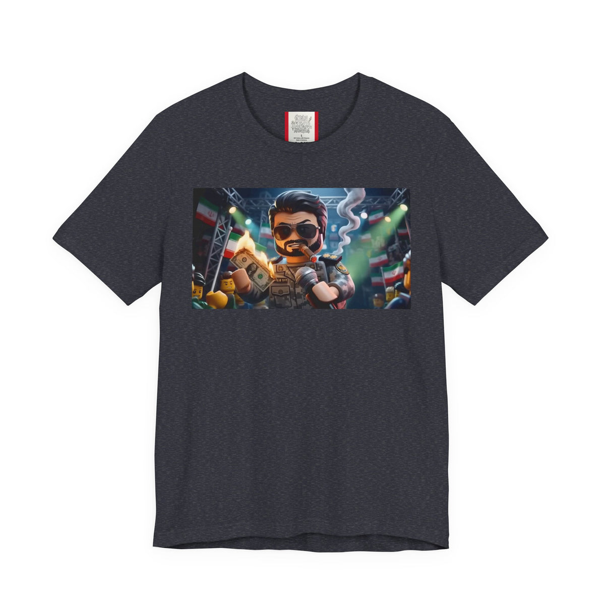 Propaganda T‑Shirt — IRAN LEGOS — IRGC Burn The Dollars