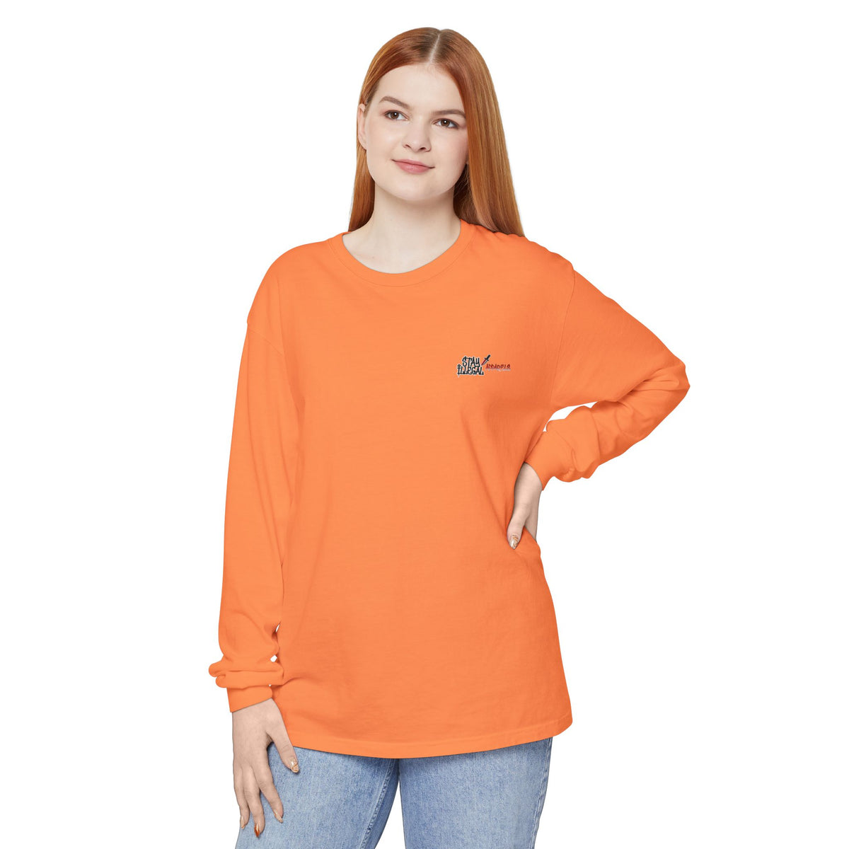 Back Print Long Sleeve T‑Shirt — Stay Illegal Skull/A