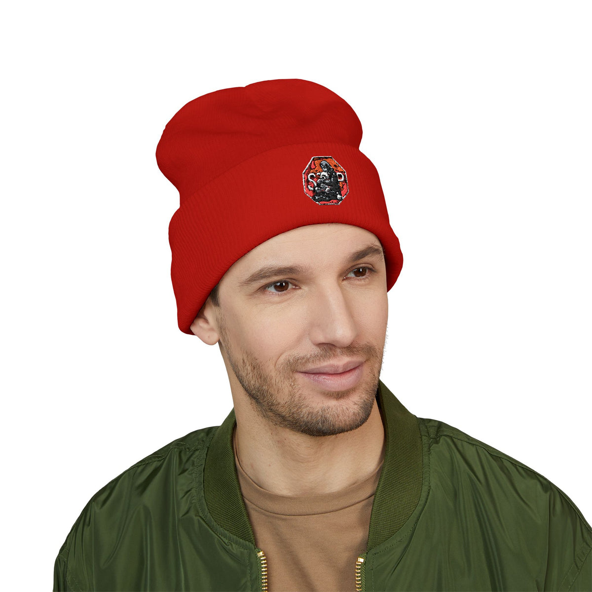 Embroidered Daruma Cuffed Beanie — Stop The Genocide Beenie Hat