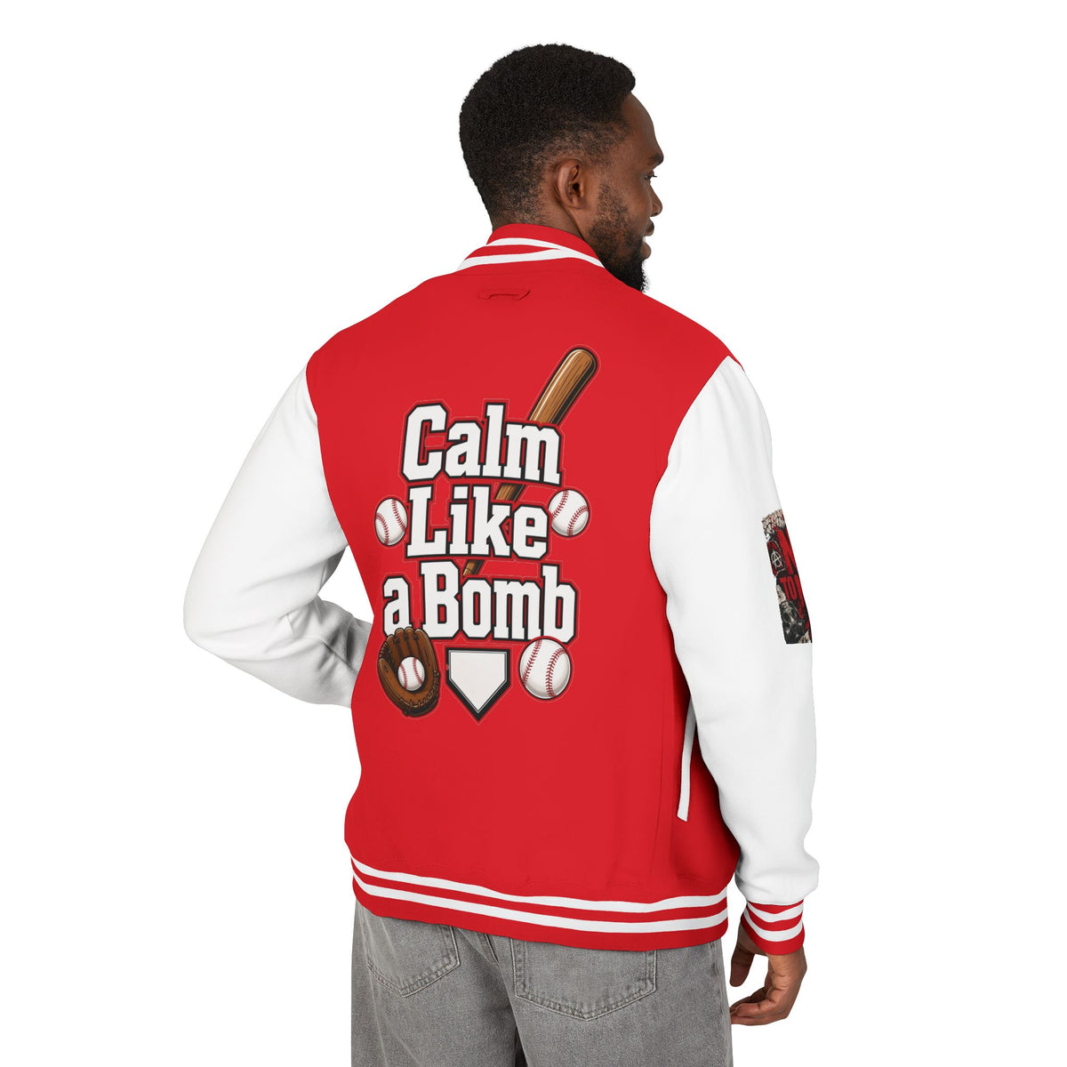 Stay Illegal Varsity Bomber Jacket - Calm Like a Bomb 01 (No To NATO Graphic)