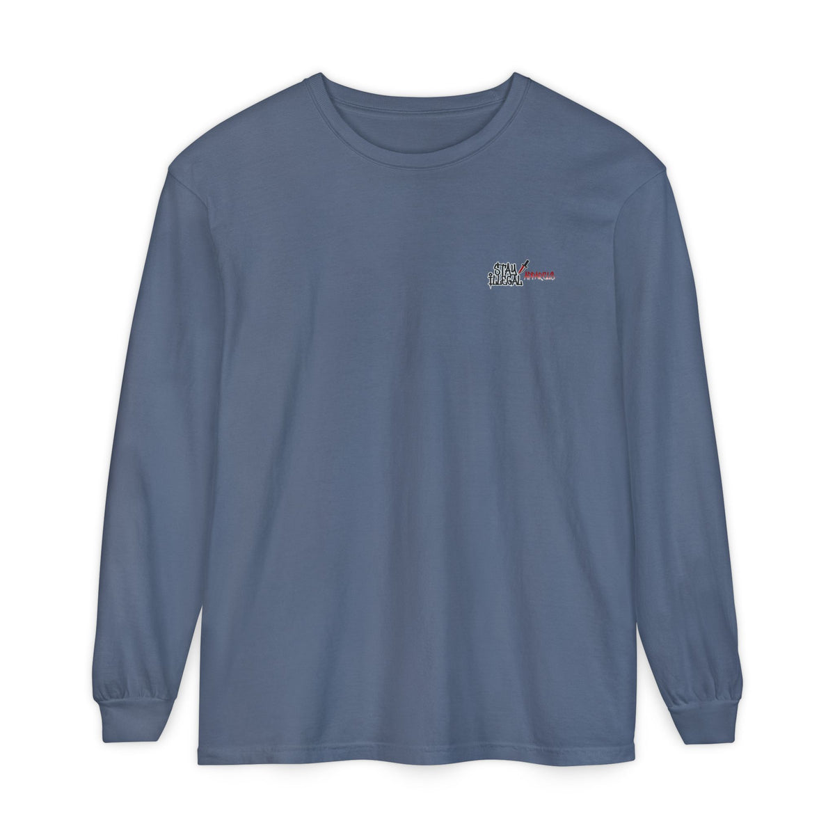Back Print Long Sleeve T‑Shirt — Stay Illegal Skull/C
