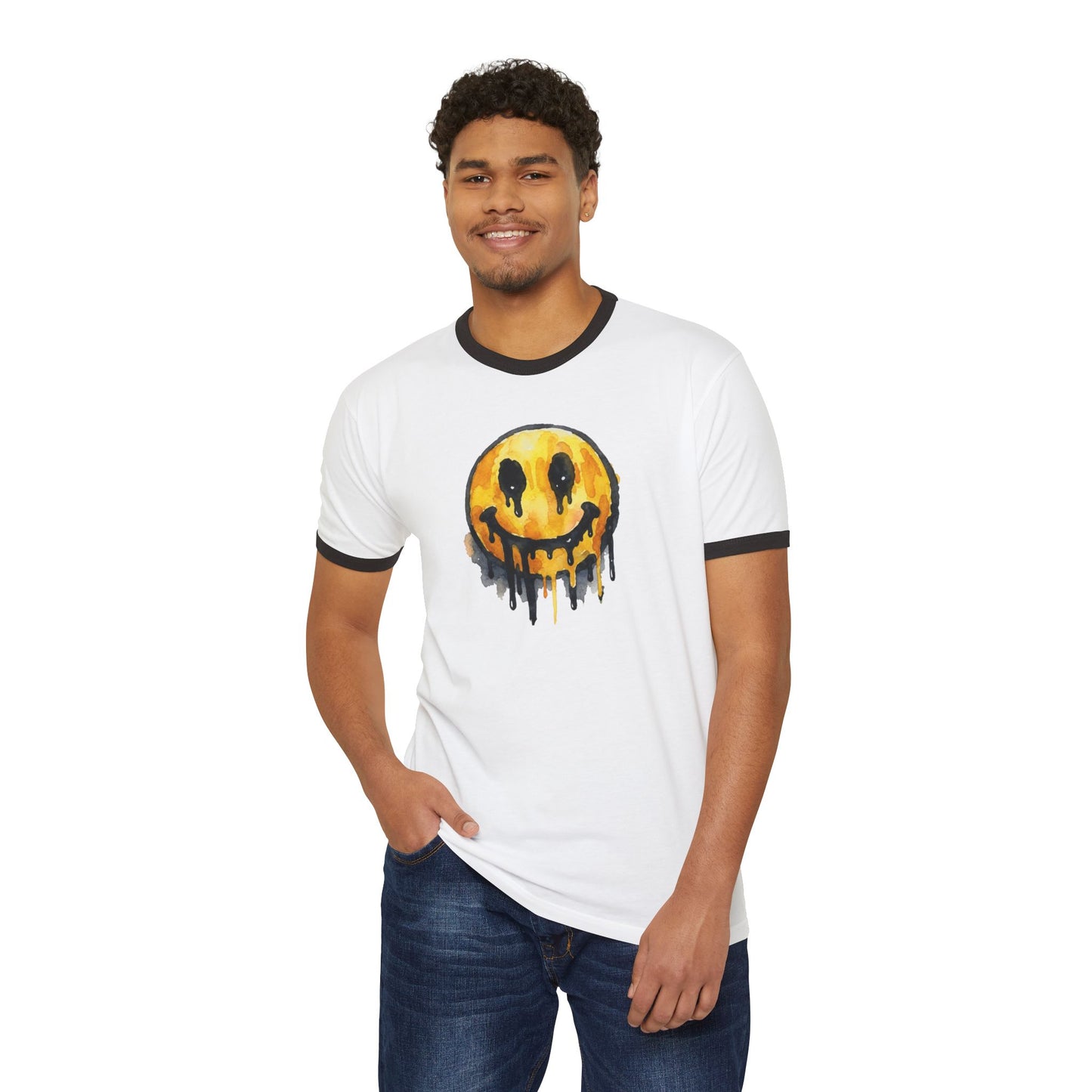 Stay Illegal Ringer T-Shirt — Smiley Drip Face