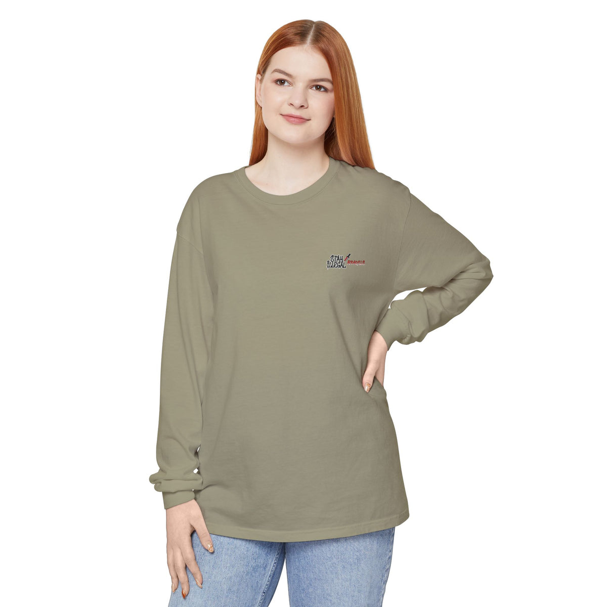Back Print Long Sleeve T‑Shirt — Stay Illegal Skull/C