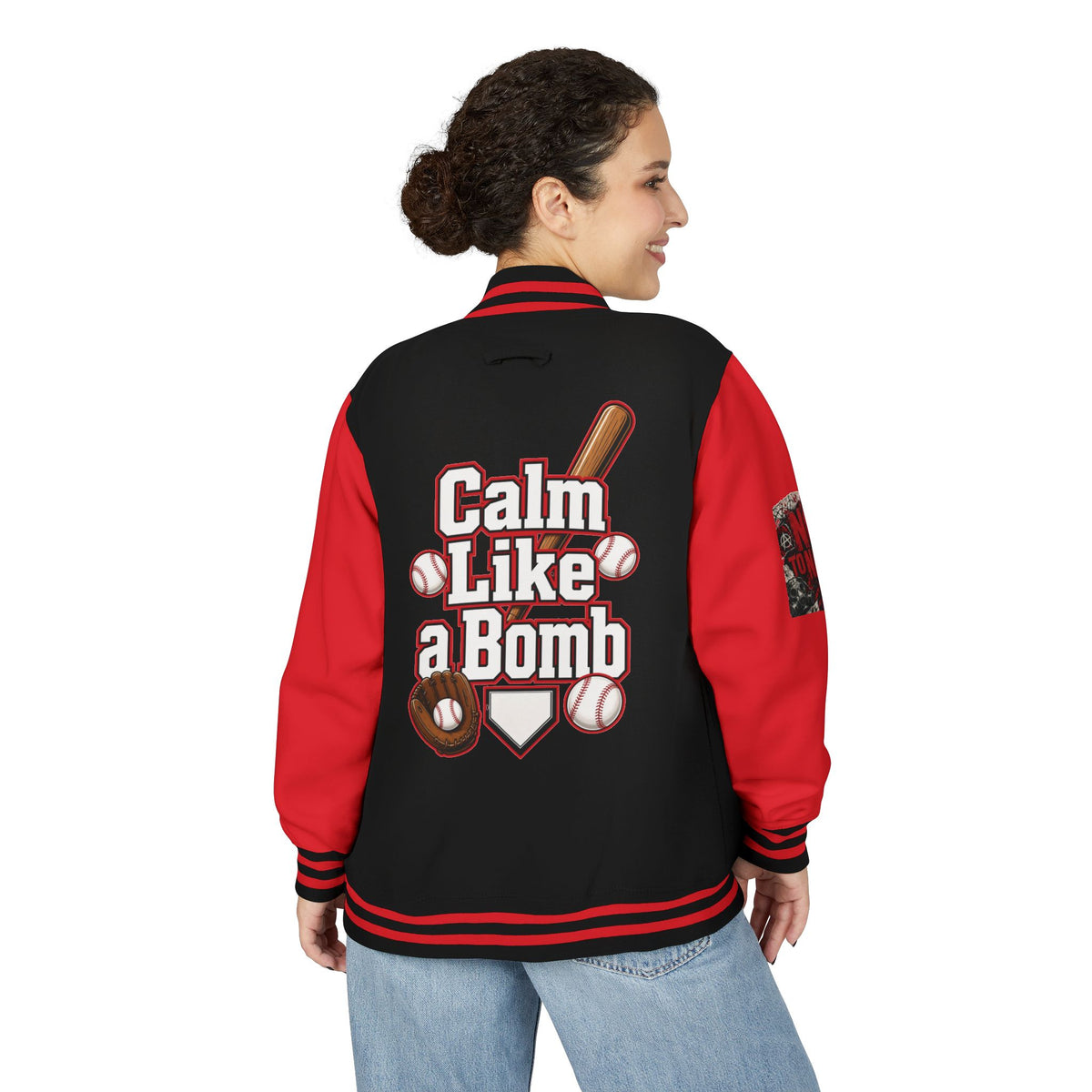 Stay Illegal Varsity Bomber Jacket - Calm Like a Bomb 01 (No To NATO Graphic)