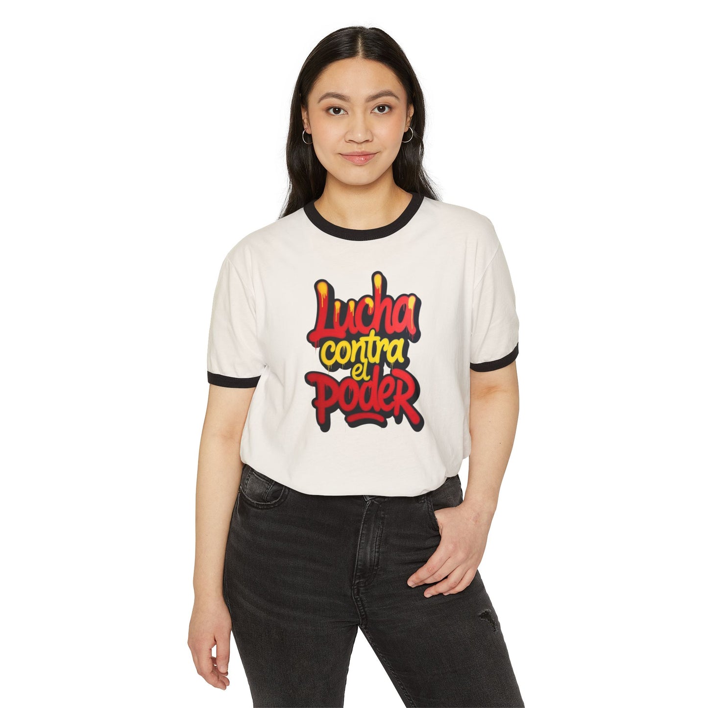 Stay Illegal Ringer T-Shirt — Lucha Contra el Poder/Spanish Protest Tee