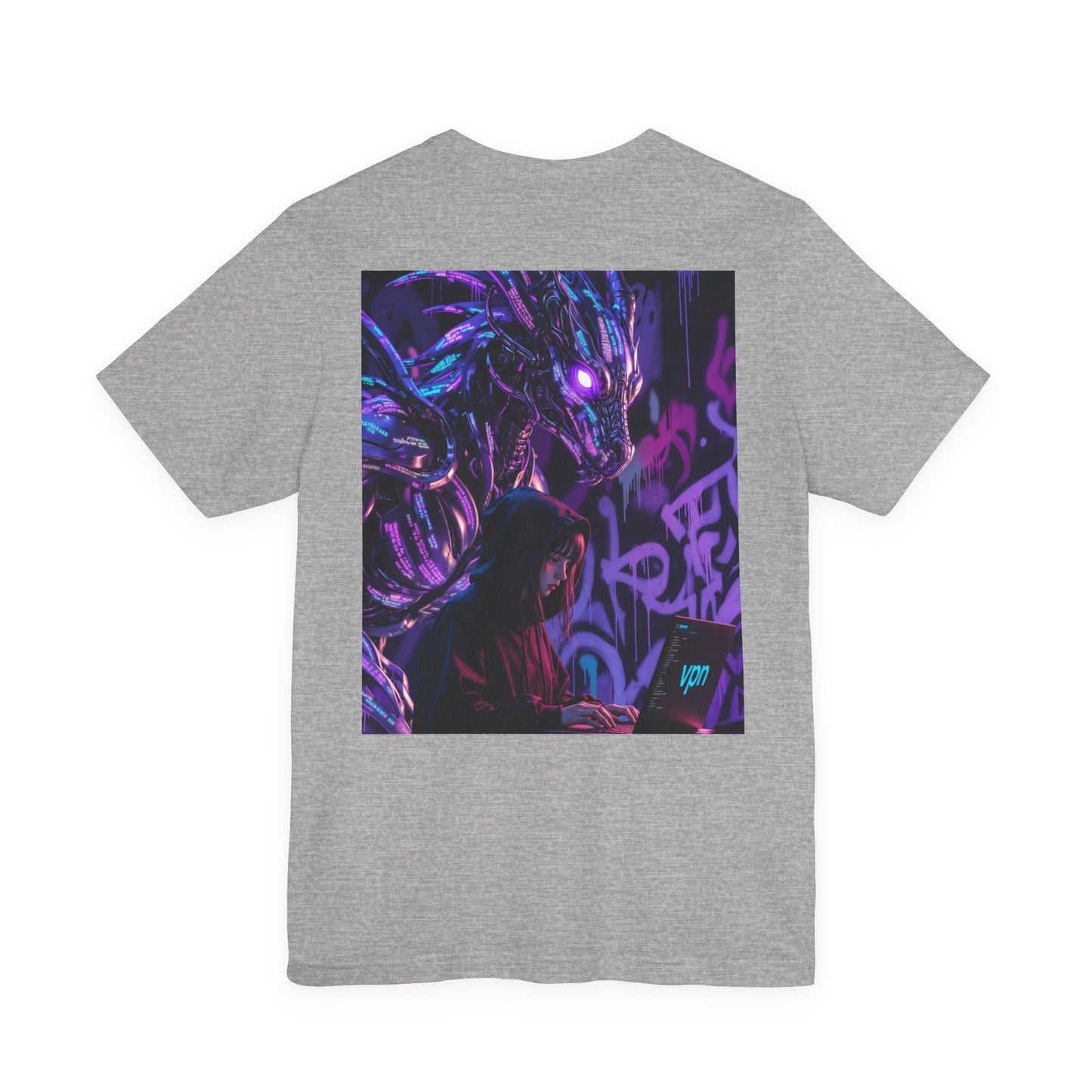 Back Print T‑Shirt — HACKER GIRL/DRAGON WATCHER VPN