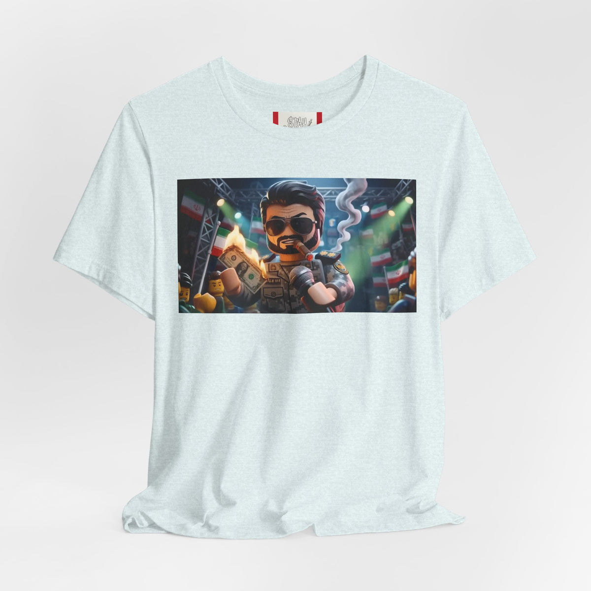 Propaganda T‑Shirt — IRAN LEGOS — IRGC Burn The Dollars