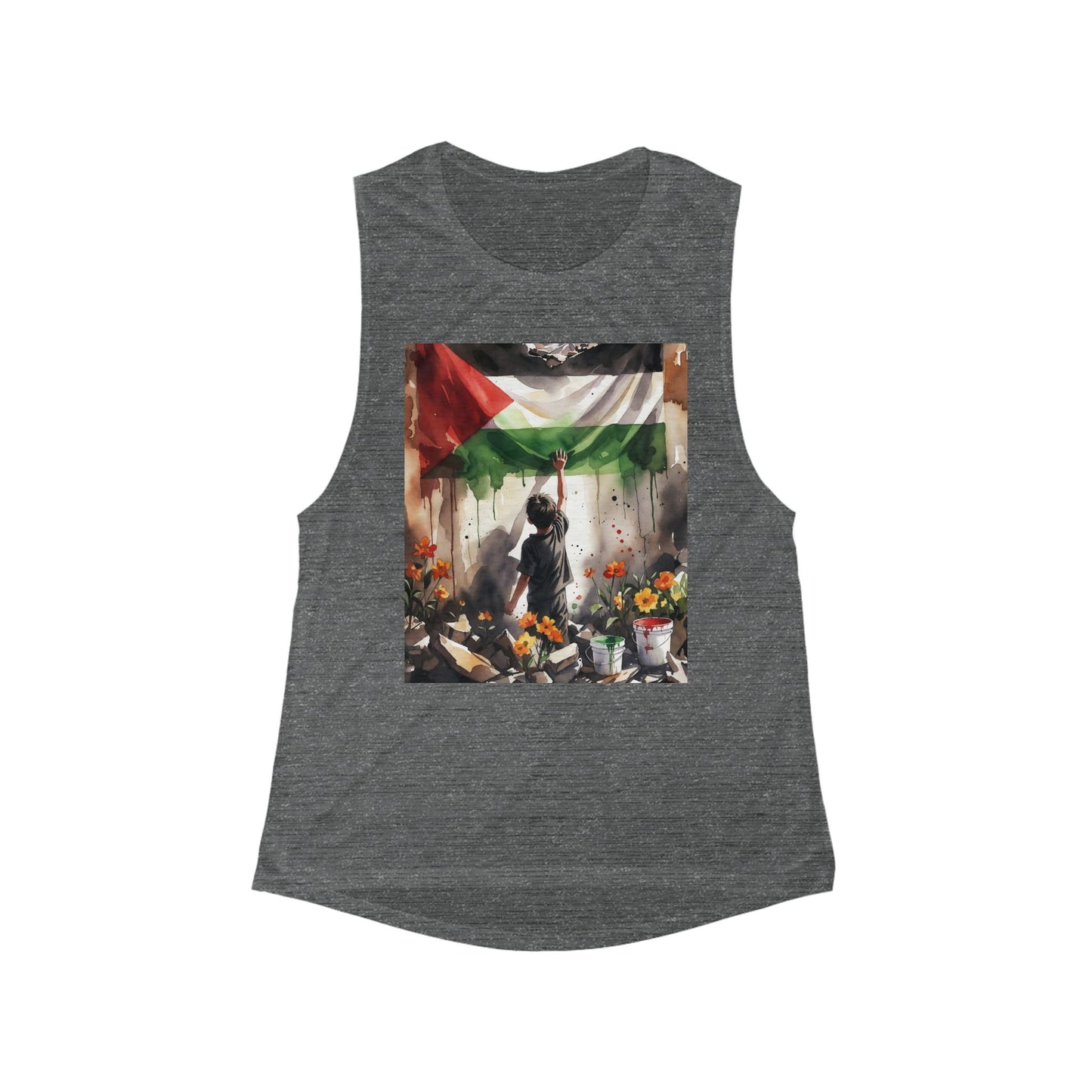 Palestine Artwork Tank Top "Flowers" — Protest Street Art Muscle Tee