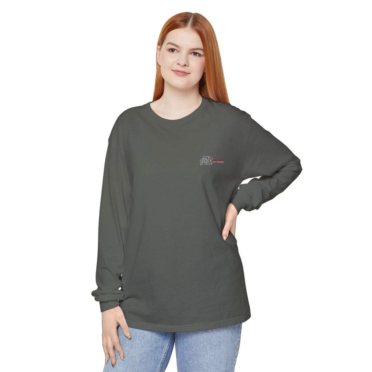 Back Print Long Sleeve T‑Shirt — Stay Illegal Skull/E