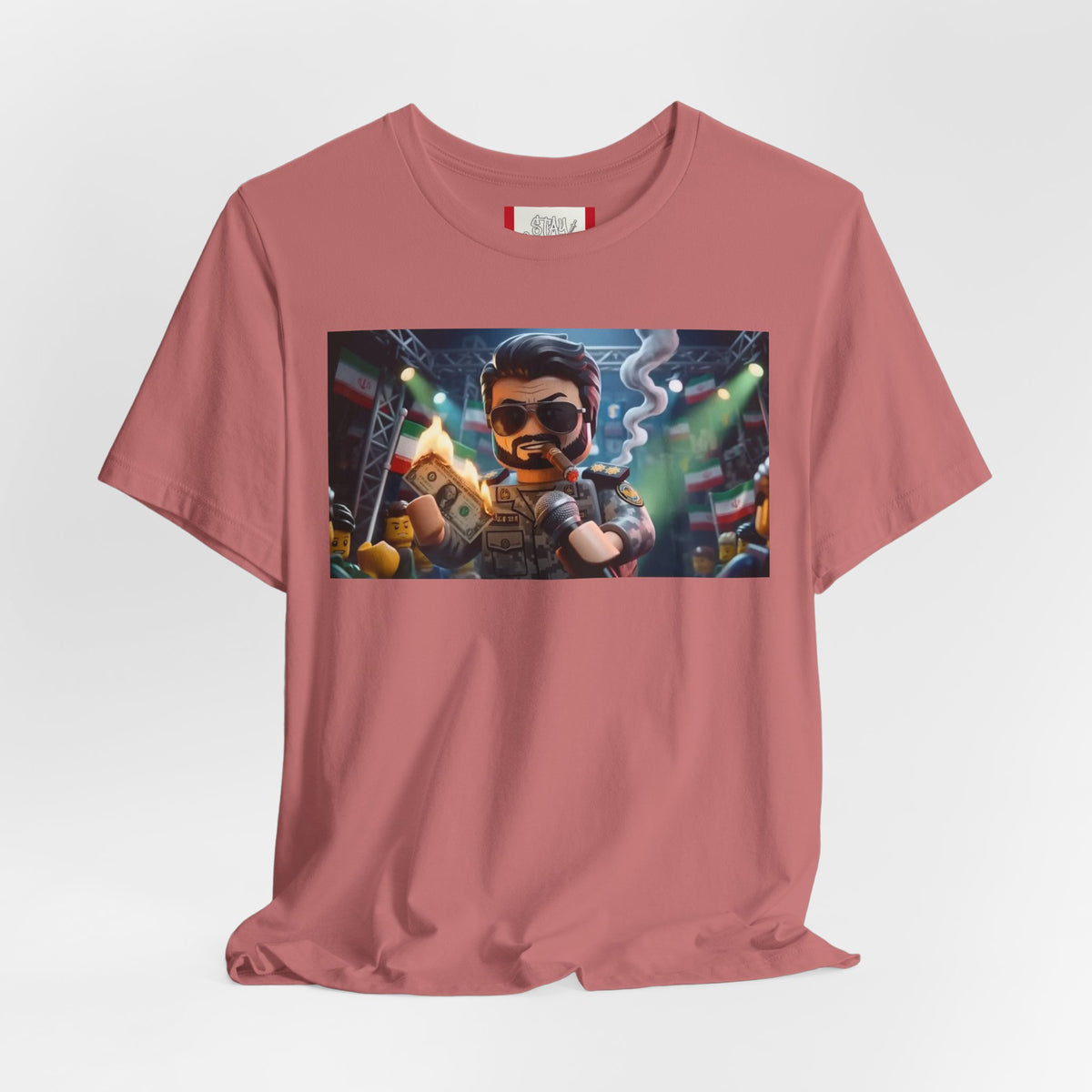 Propaganda T‑Shirt — IRAN LEGOS — IRGC Burn The Dollars
