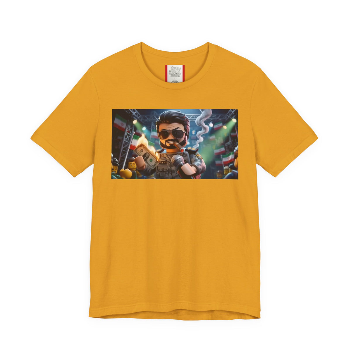 Propaganda T‑Shirt — IRAN LEGOS — IRGC Burn The Dollars