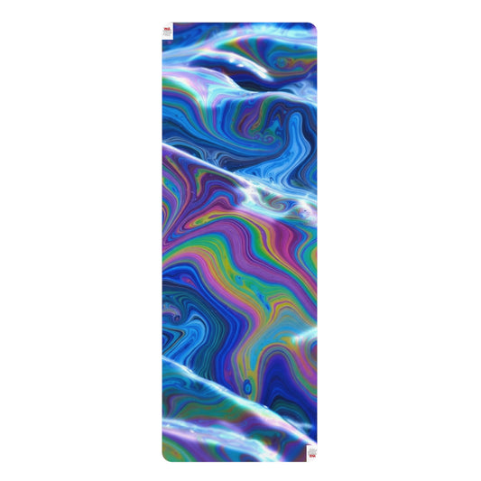 Illegal Shimmer Yoga Mat — Non-Slip Vibrant Blue & Rainbow Design