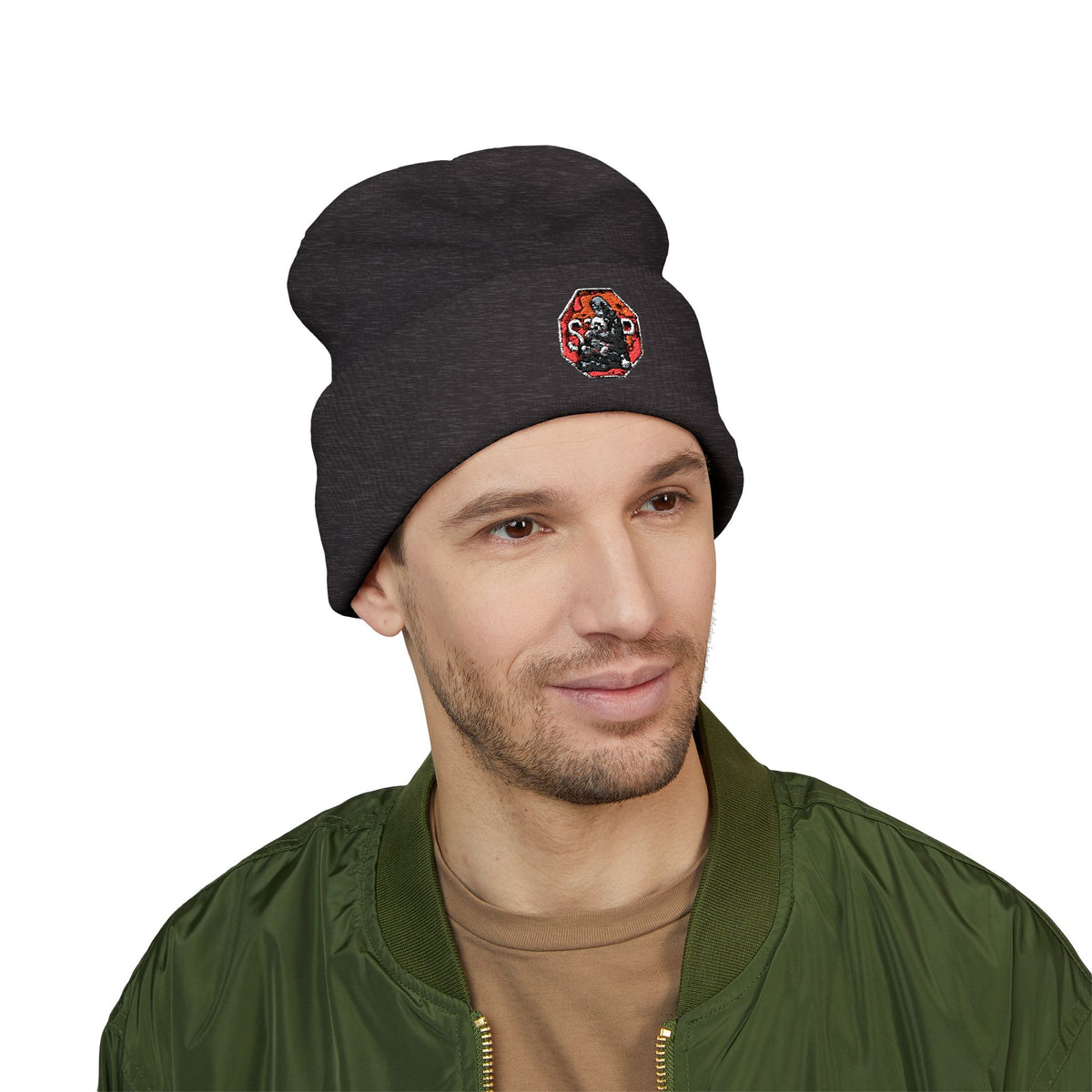Embroidered Daruma Cuffed Beanie — Stop The Genocide Beenie Hat