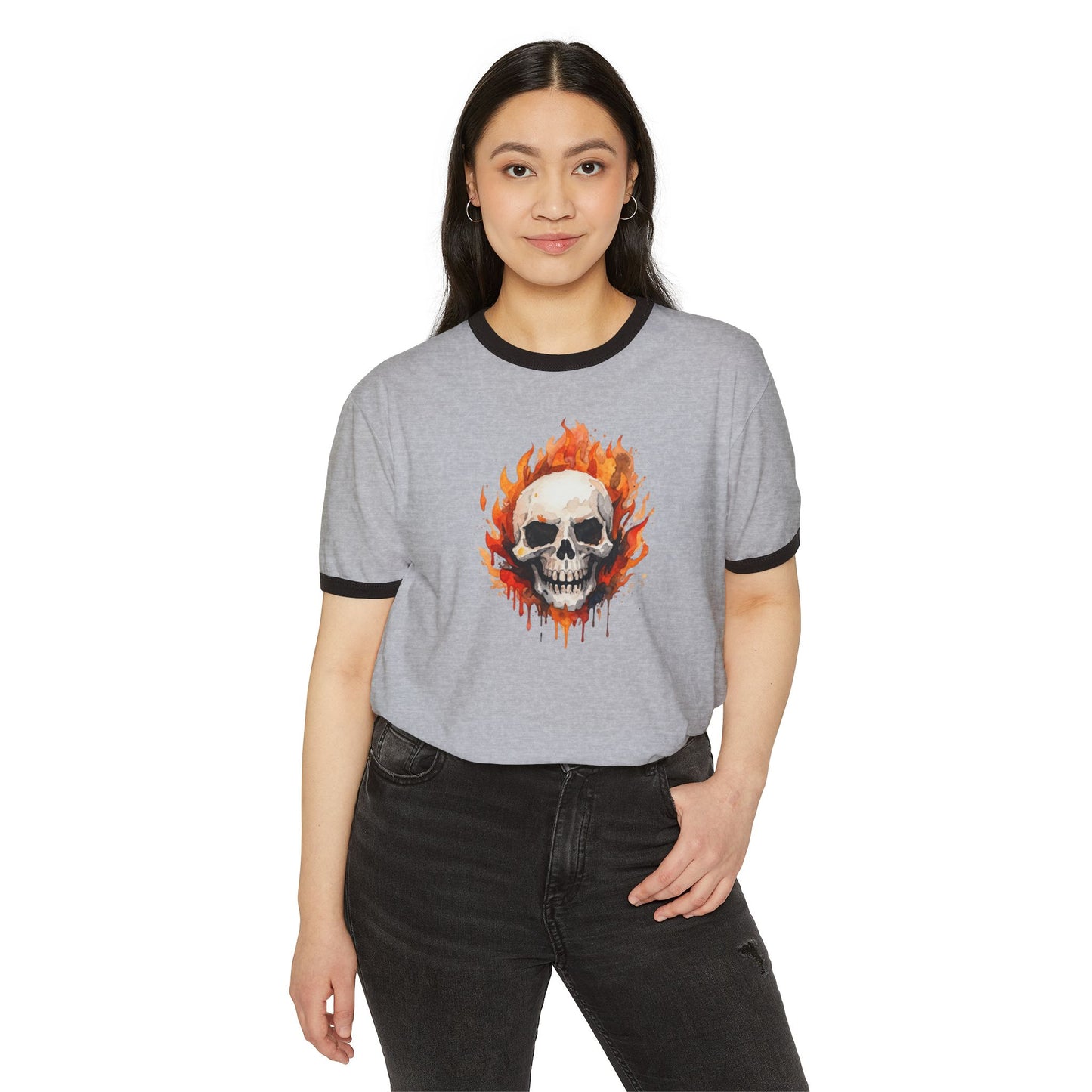 Stay Illegal Ringer T-Shirt — Flaming Skull