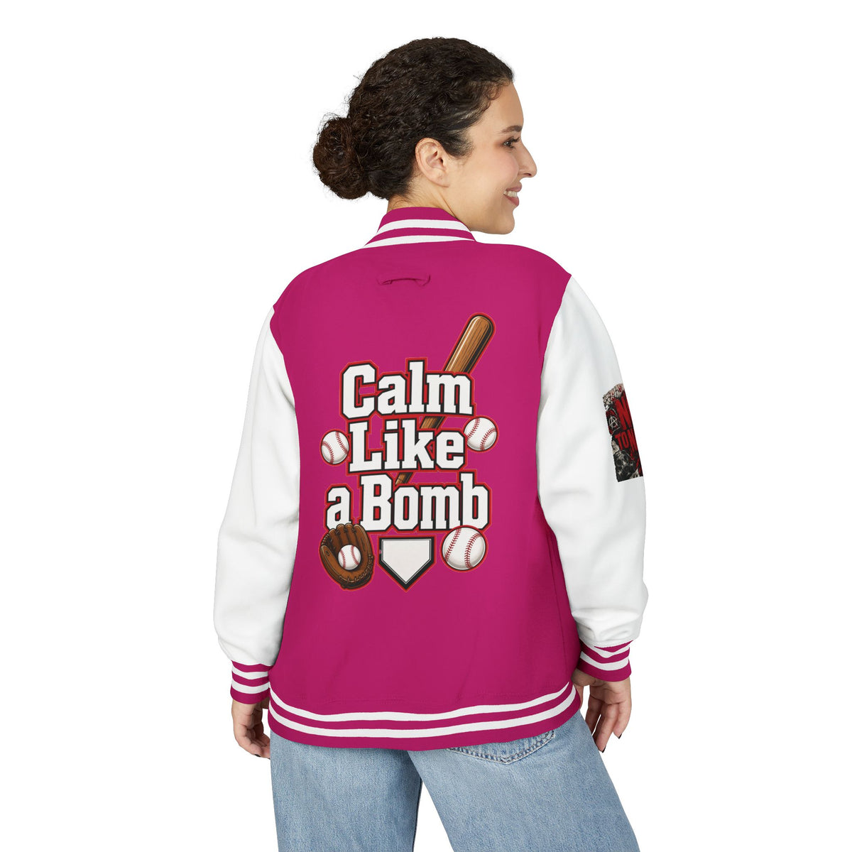 Stay Illegal Varsity Bomber Jacket - Calm Like a Bomb 01 (No To NATO Graphic)