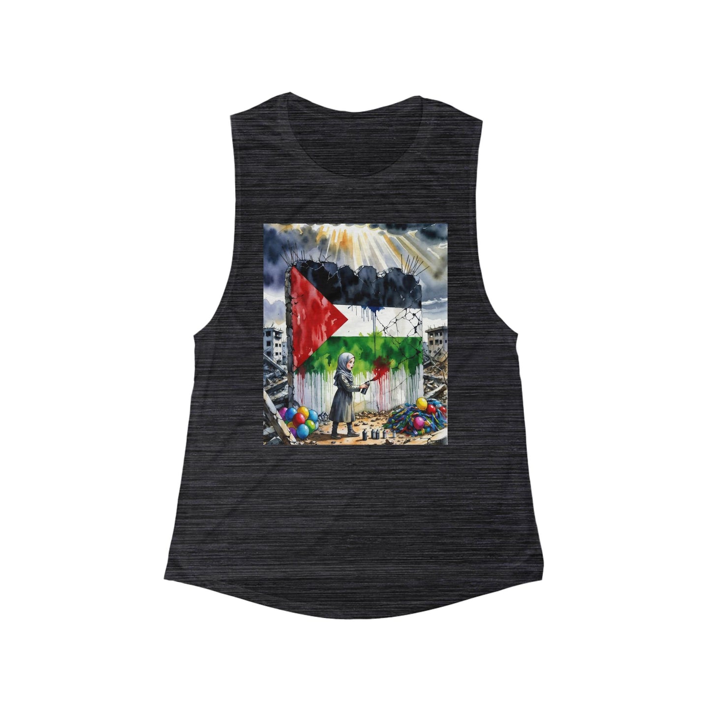 Palestine Artwork Tank Top "Spray" — Protest Street Art Muscle Tee