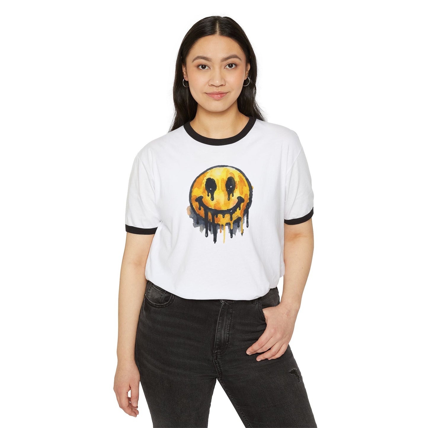 Stay Illegal Ringer T-Shirt — Smiley Drip Face