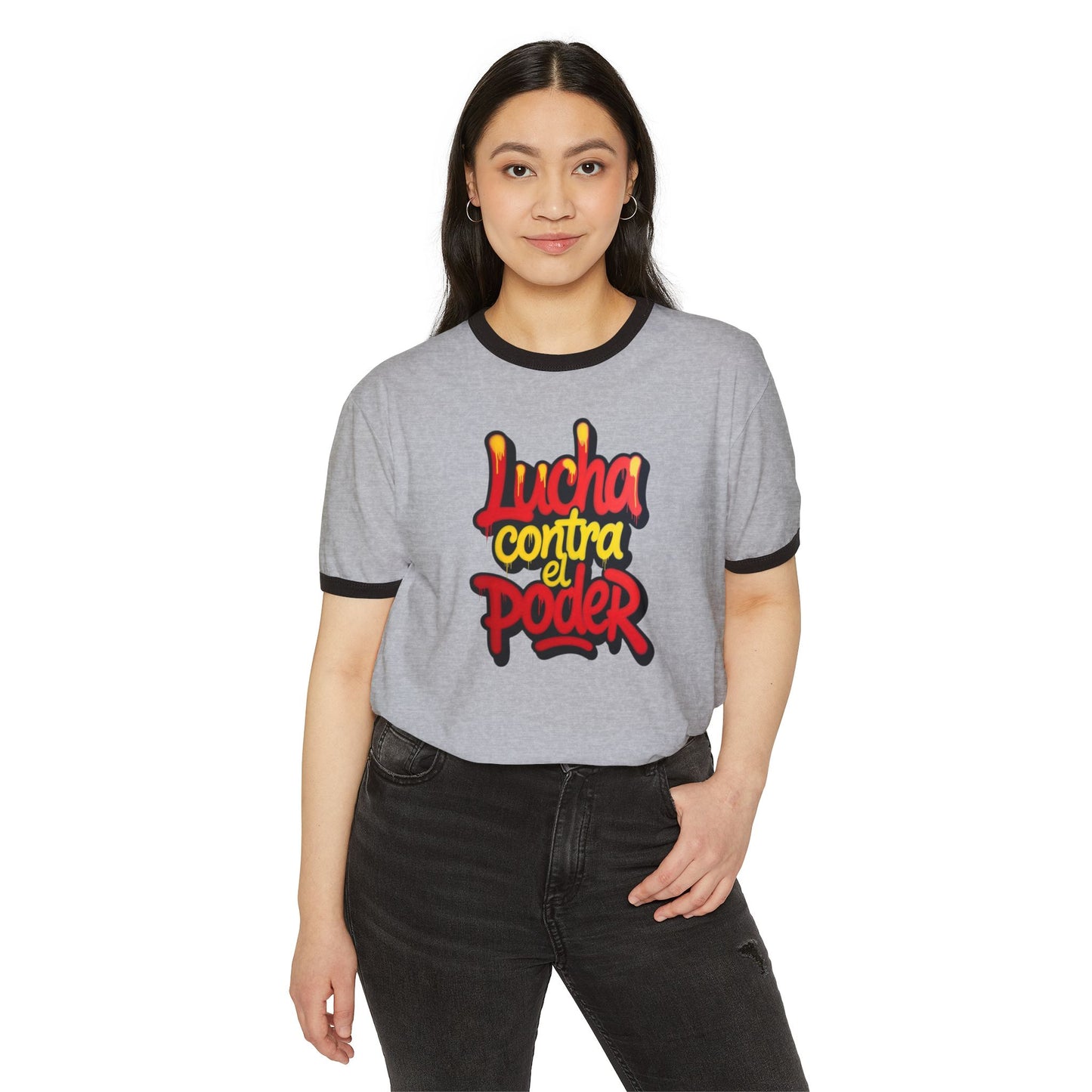 Stay Illegal Ringer T-Shirt — Lucha Contra el Poder/Spanish Protest Tee