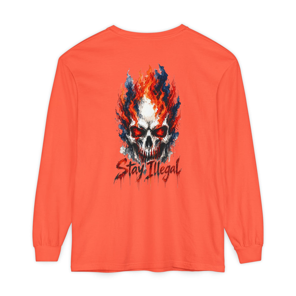 Back Print Long Sleeve T‑Shirt — Stay Illegal Skull/D