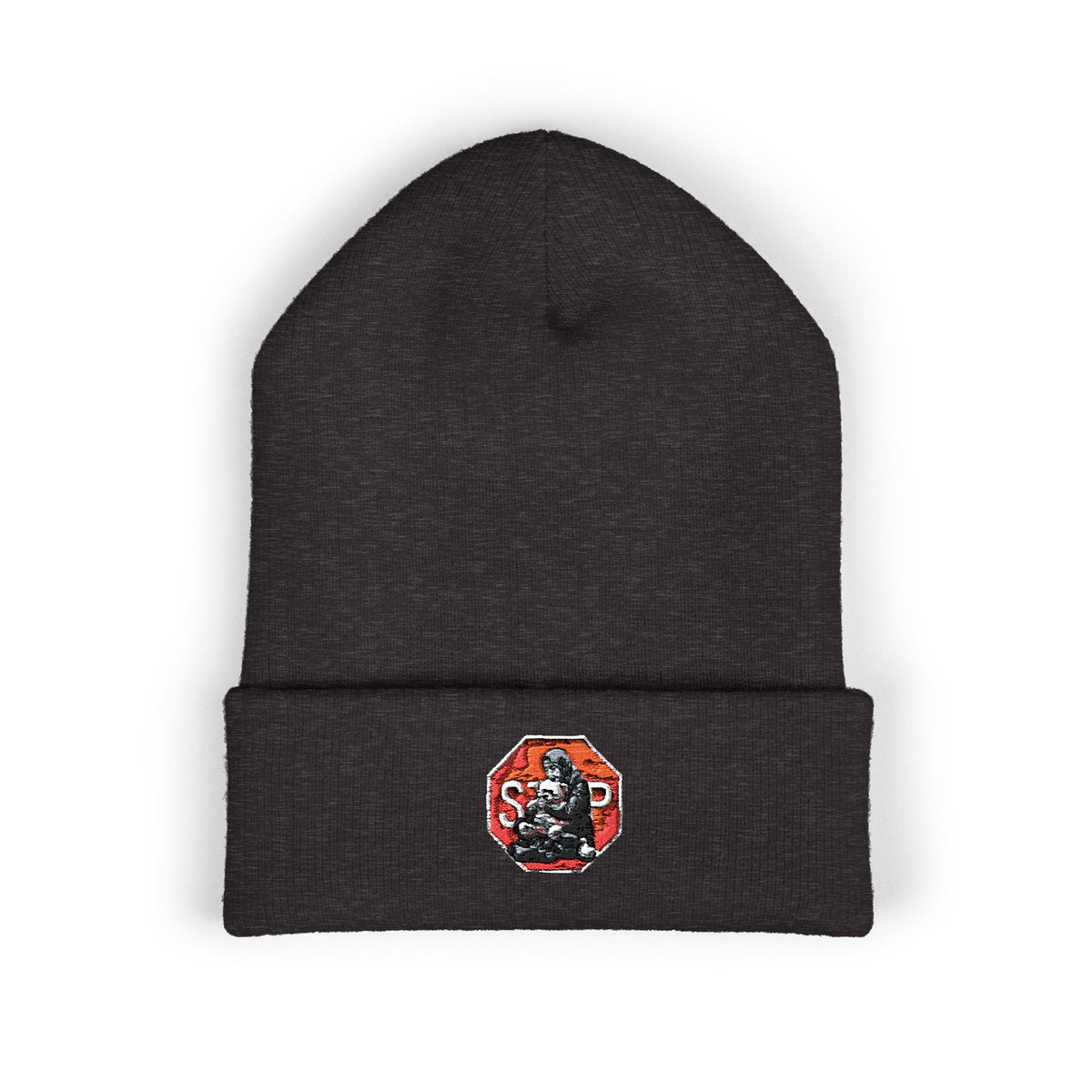 Embroidered Daruma Cuffed Beanie — Stop The Genocide Beenie Hat