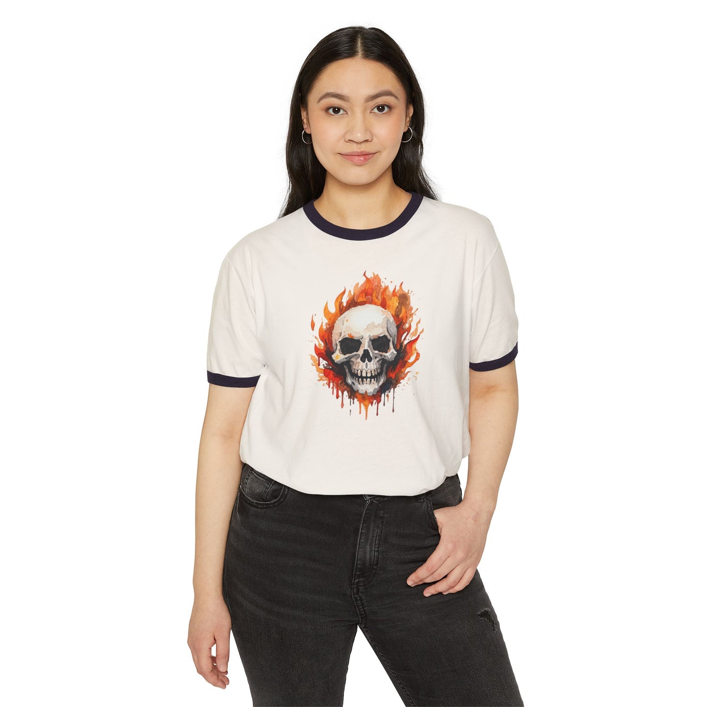 Stay Illegal Ringer T-Shirt — Flaming Skull