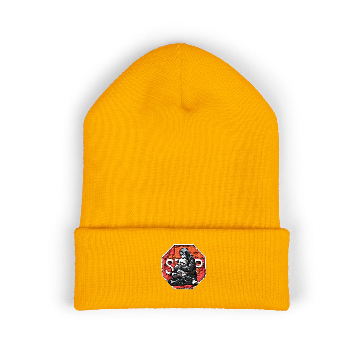 Embroidered Daruma Cuffed Beanie — Stop The Genocide Beenie Hat