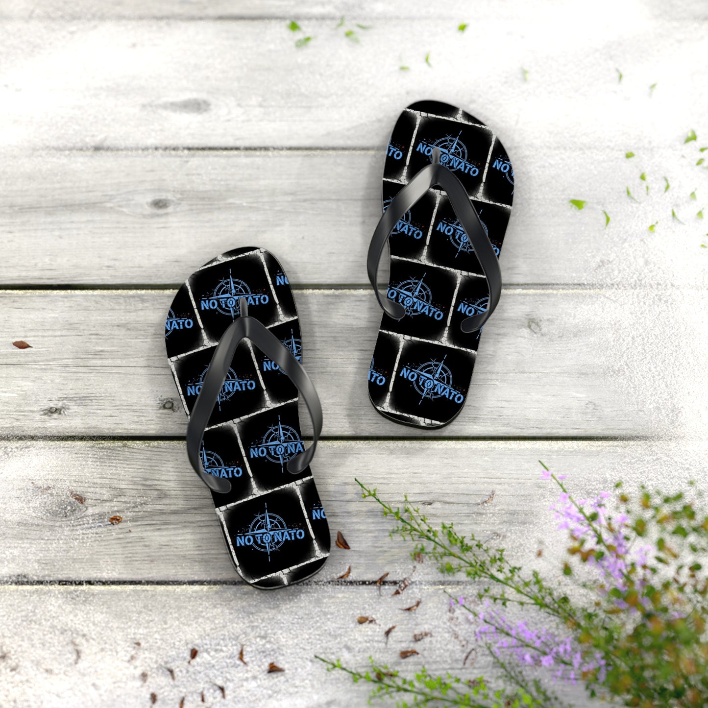 NO TO NATO Flip Flops – Blue Tile Protest