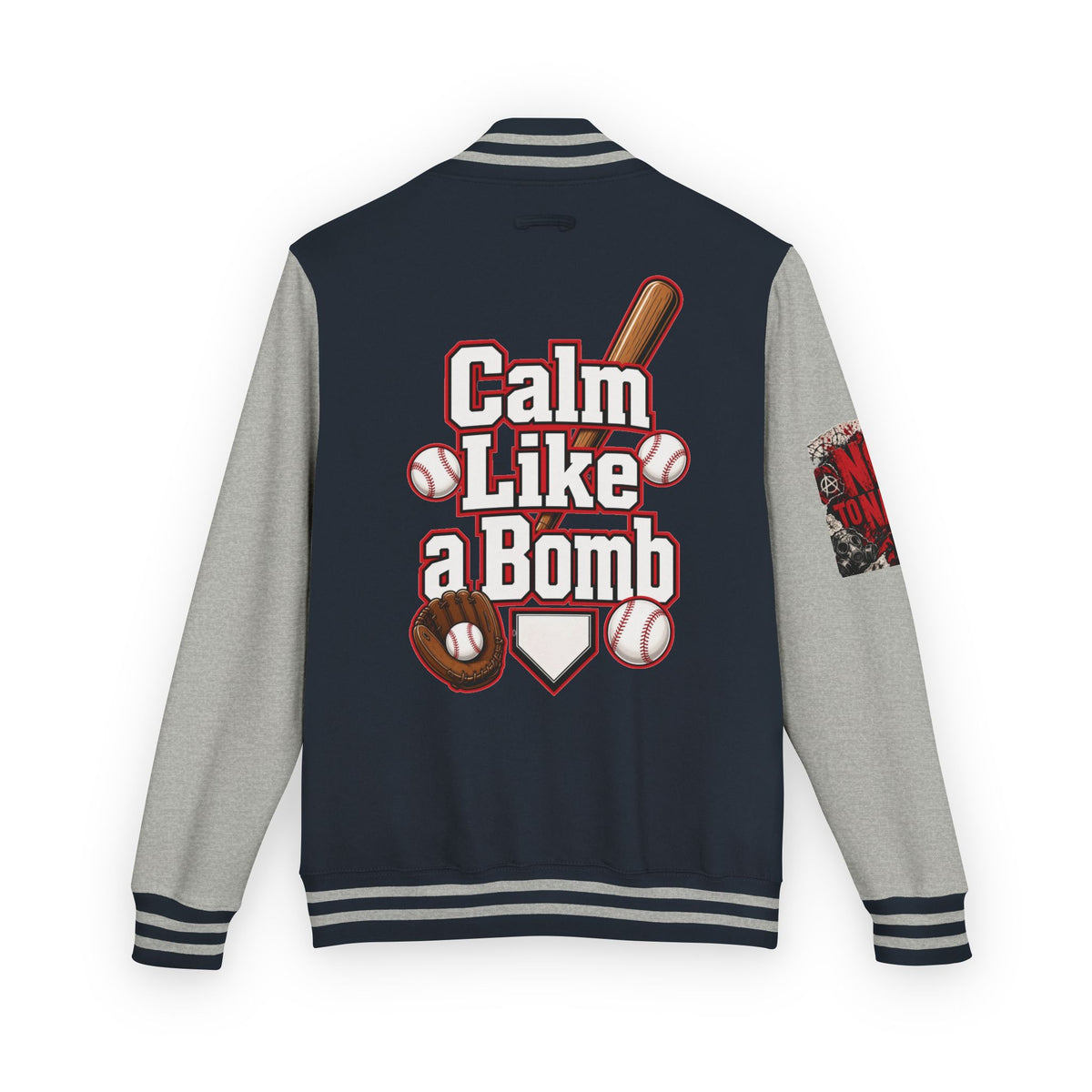 Stay Illegal Varsity Bomber Jacket - Calm Like a Bomb 01 (No To NATO Graphic)