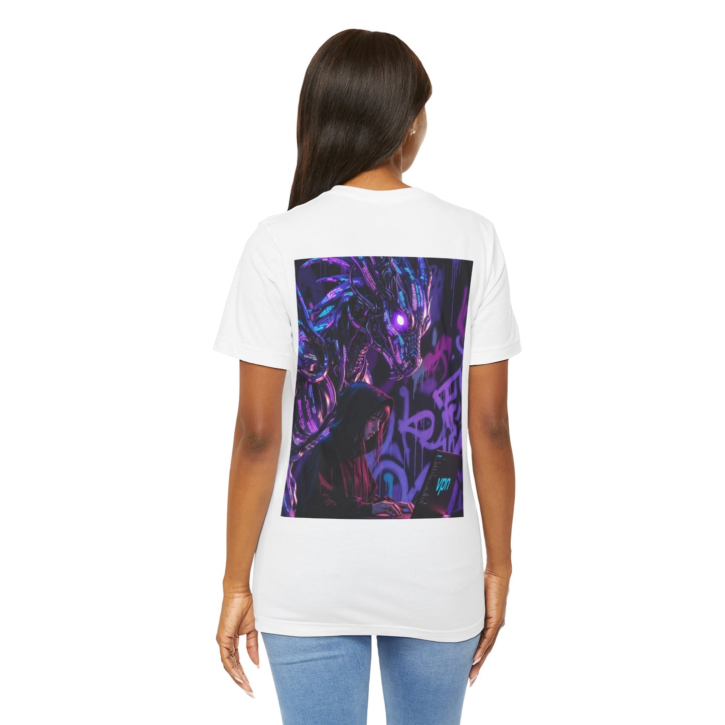 Back Print T‑Shirt — HACKER GIRL/DRAGON WATCHER VPN