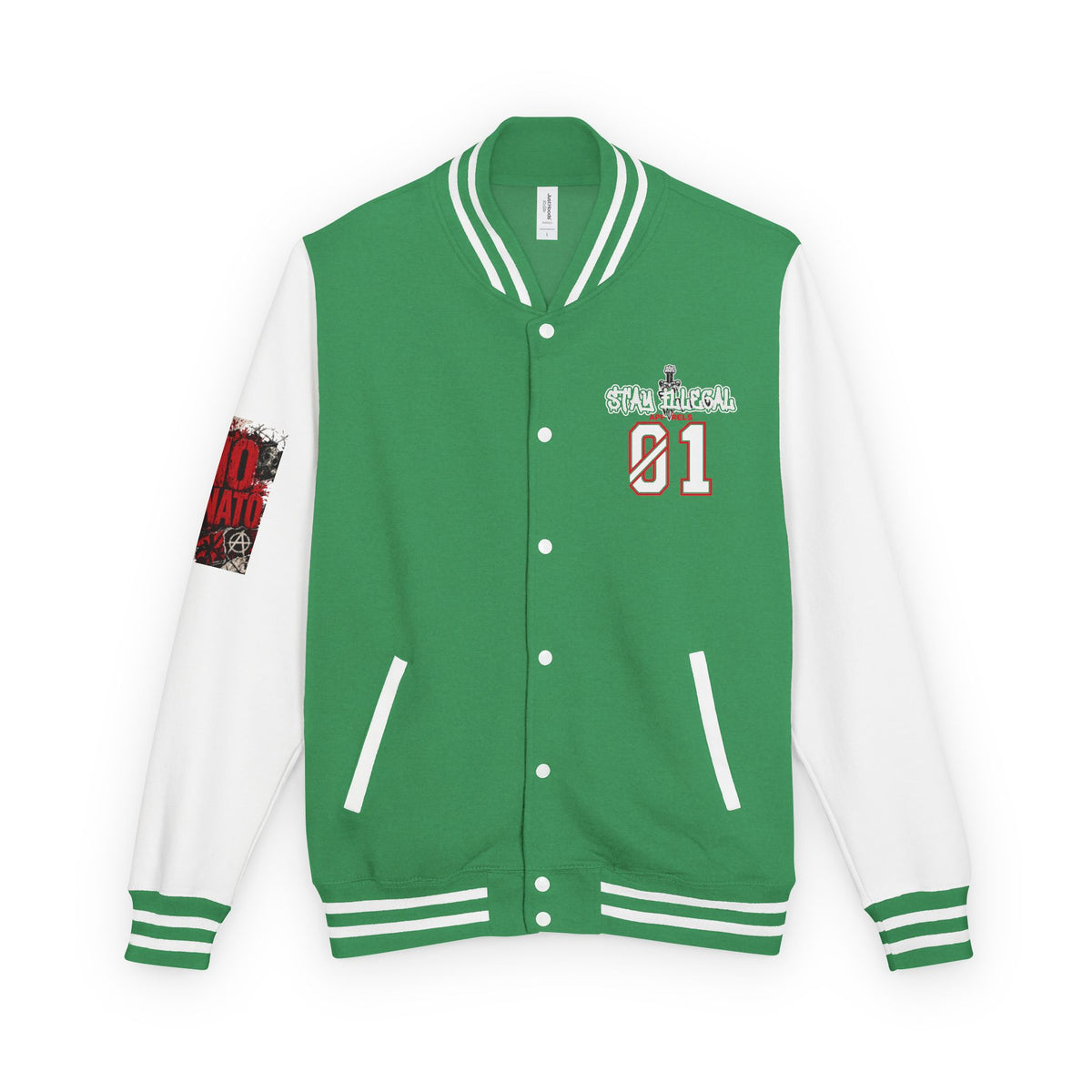 Stay Illegal Varsity Bomber Jacket - Calm Like a Bomb 01 (No To NATO Graphic)