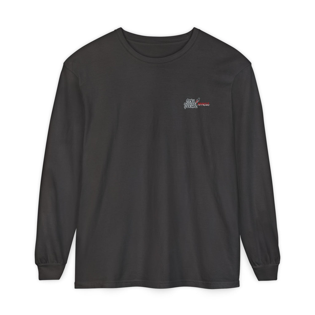 Back Print Long Sleeve T‑Shirt — Stay Illegal Skull/D