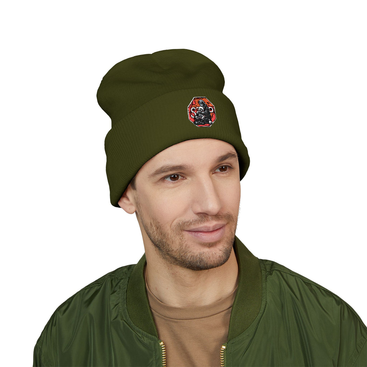Embroidered Daruma Cuffed Beanie — Stop The Genocide Beenie Hat